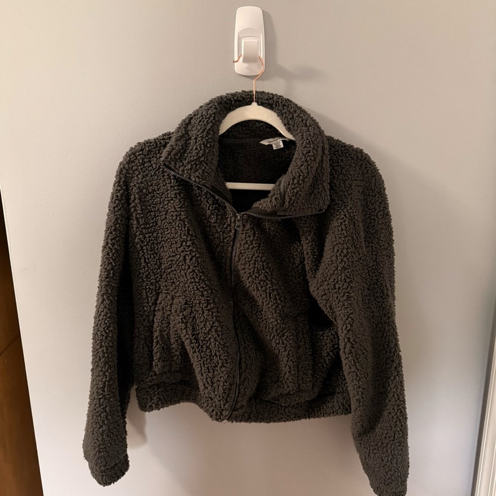 Cozy Sherpa Zip-Up Jacket in Dark Brown